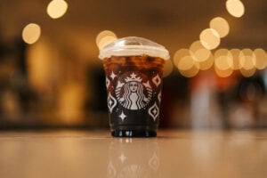 Starbucks holiday cold cup on the counter