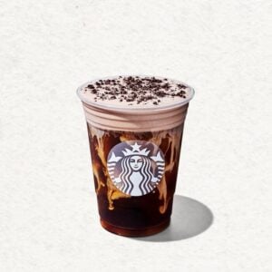 Chocolate Hazelnut Cookie Cold Brew with chocolate cookie crumbles on top