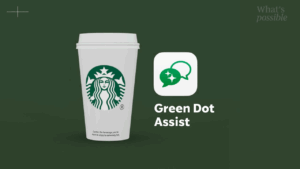 Green Dot Assist logo next to Starbucks cup on a Green background. This is a video thumbnail