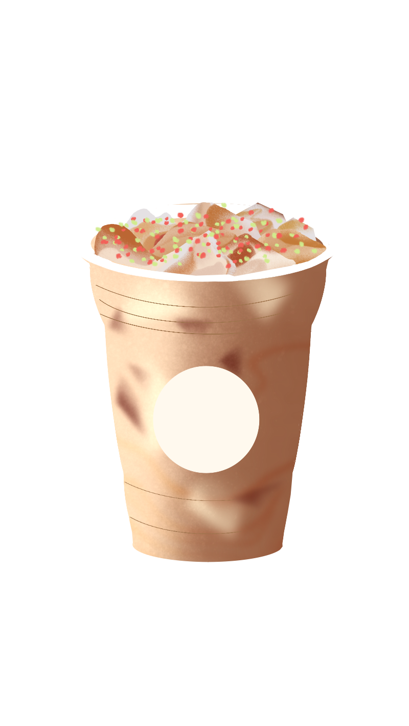 A stylized cup filled with a dessert, topped with whipped cream and colorful sprinkles. The cup has a smooth, metallic finish and a blank circular label.
