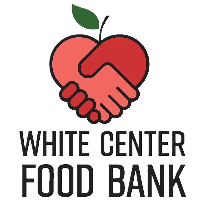 A stylized logo featuring two hands forming a heart shape, with a green leaf above. Below, the text reads "WHITE CENTER FOOD BANK.