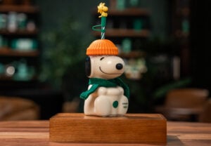A Snoopy shaped clear cup