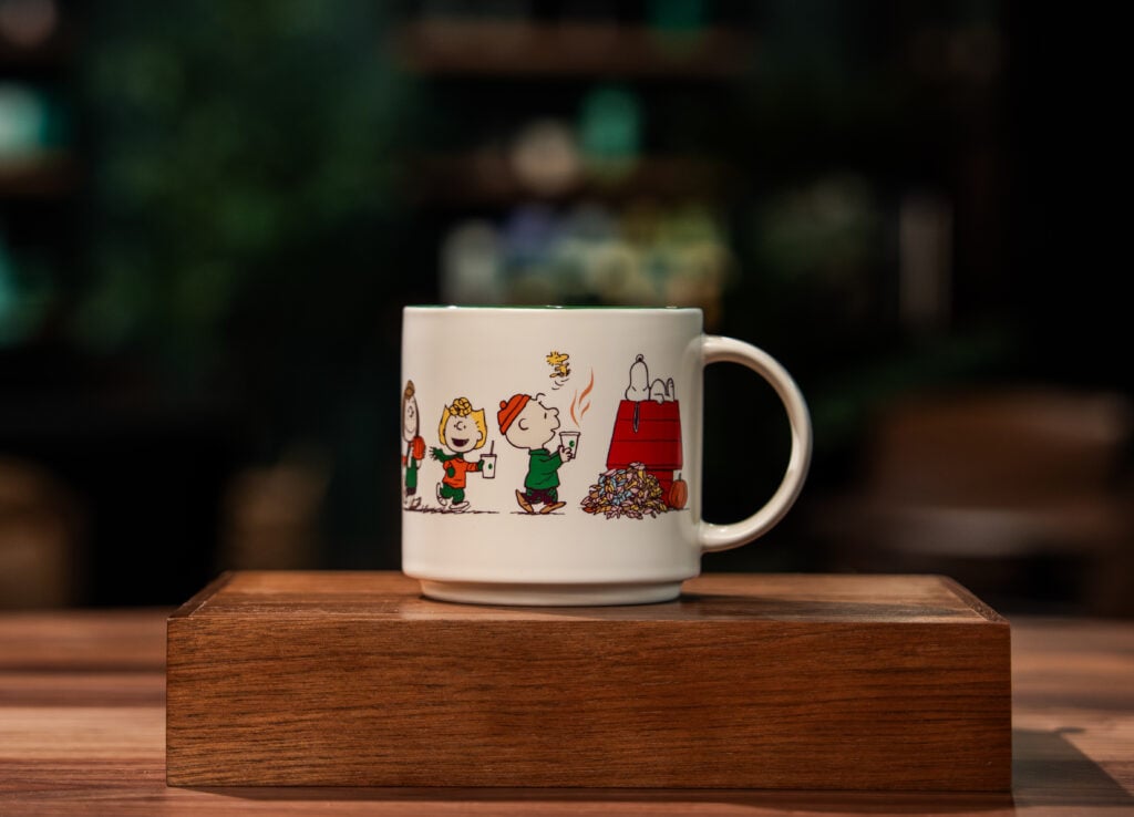Peanuts characters on a ceramic mug