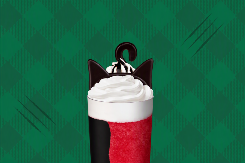 Open Ear Raspberry Starbucks Serves Up Black Cat Energy with a Playful New Frappuccino ...